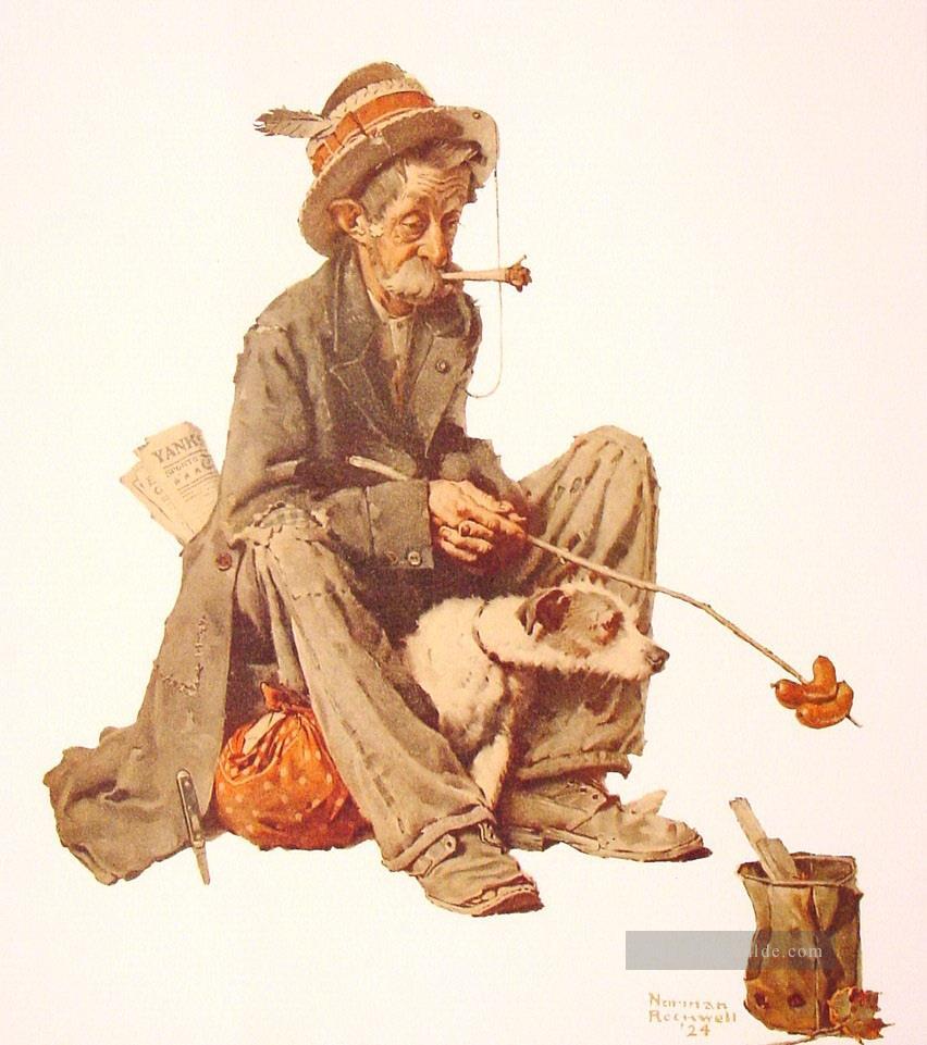 Hobo und Hund 1924 Norman Rockwell Ölgemälde